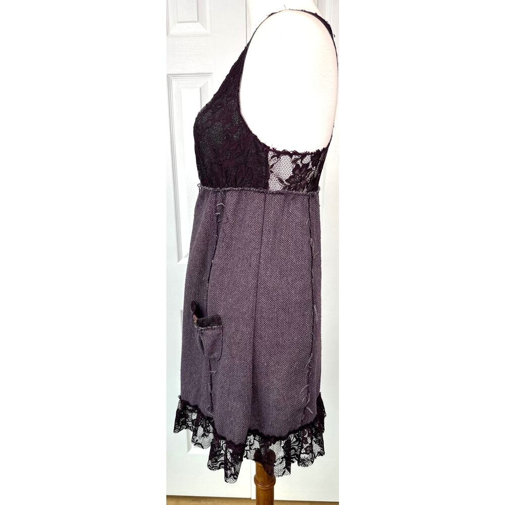 Free People Tweed Lace Dress Size 2 Purple Wool Blend Mini Boho - Picture 5 of 8